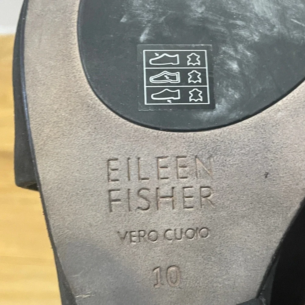 Eileen Fisher Black‎ Leather Open Toe Wedge Sandals Cutout Booties Women's 10